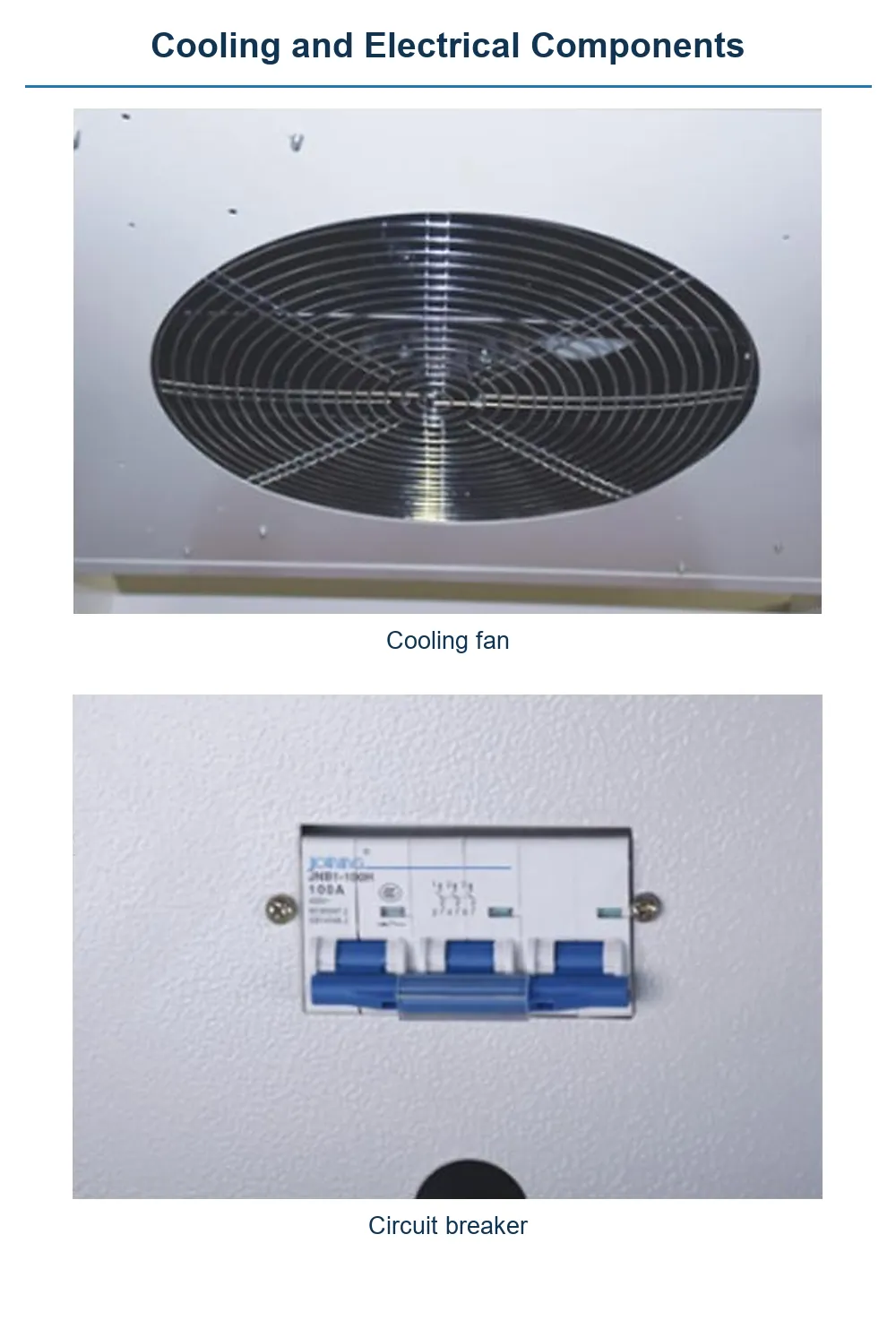 Cooling and Electrical Components: Cooling fan, Circuit breaker