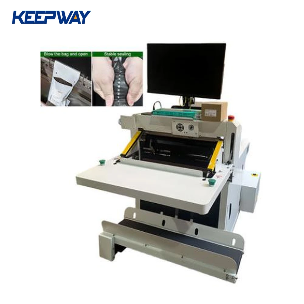 Courier bag packing workstation with control screen and loading area