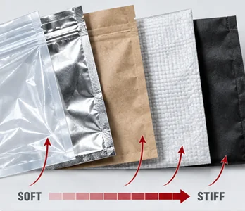 Different bag materials and stiffness shown for sample assessment
