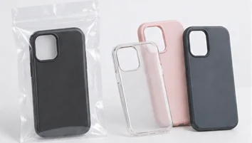 Phone cases pictured with a clear packaging bag