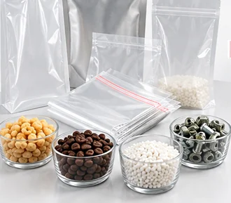Bag and product samples prepared for packaging suitability review
