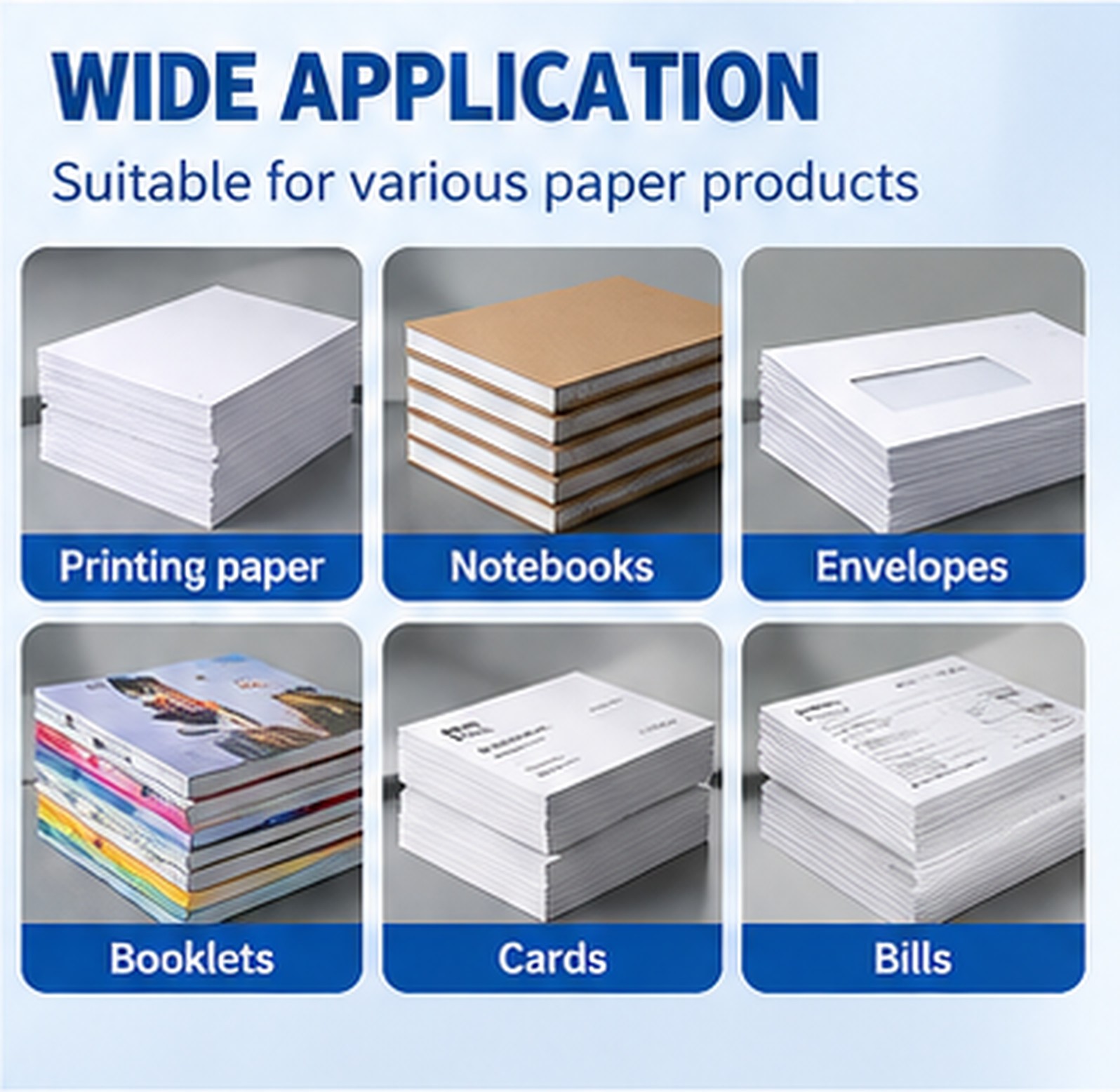 Paper products for counting including sheets, notebooks, envelopes, booklets and cards