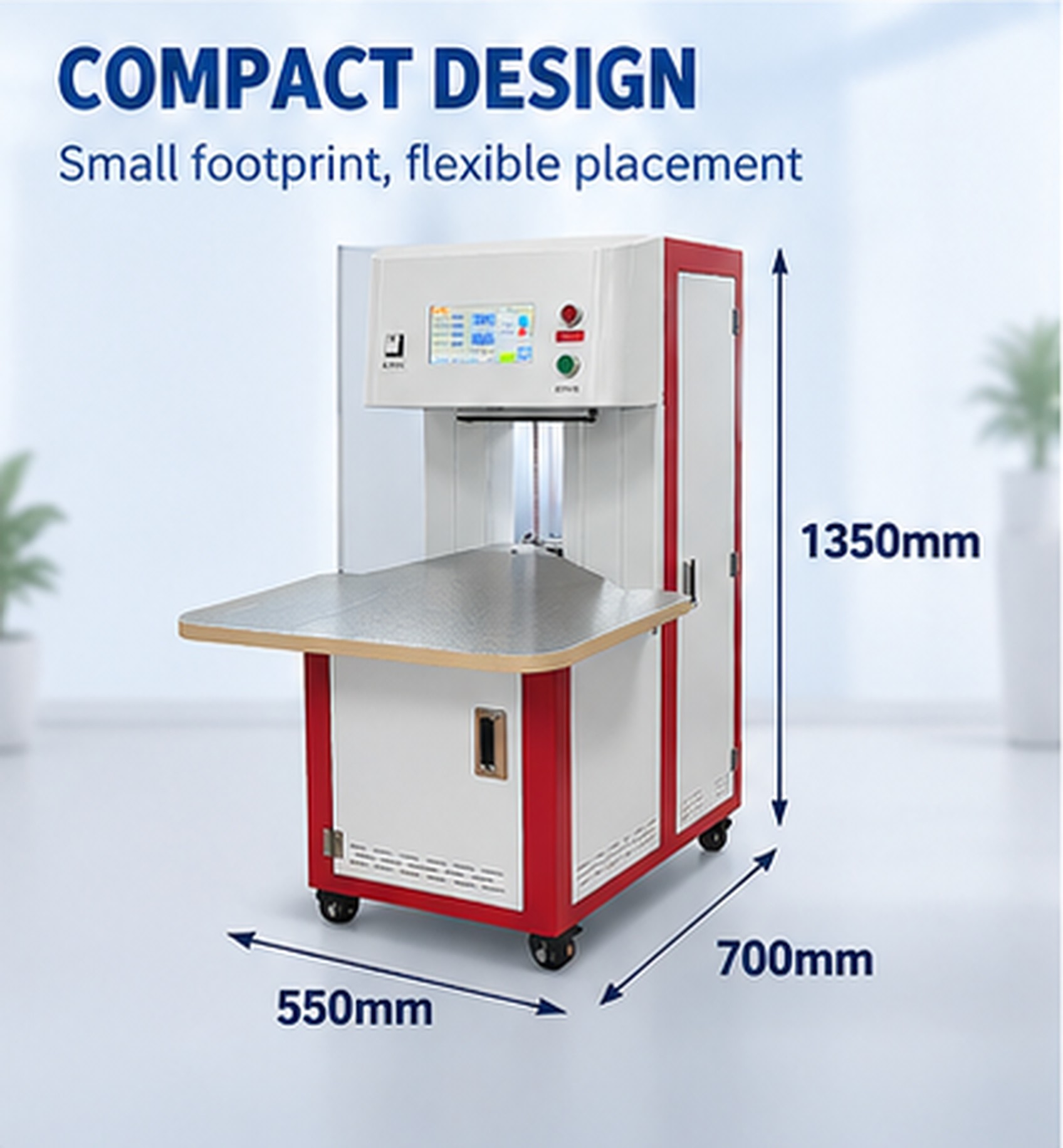 KPW-500A machine dimension diagram showing 700 by 550 by 1350 mm