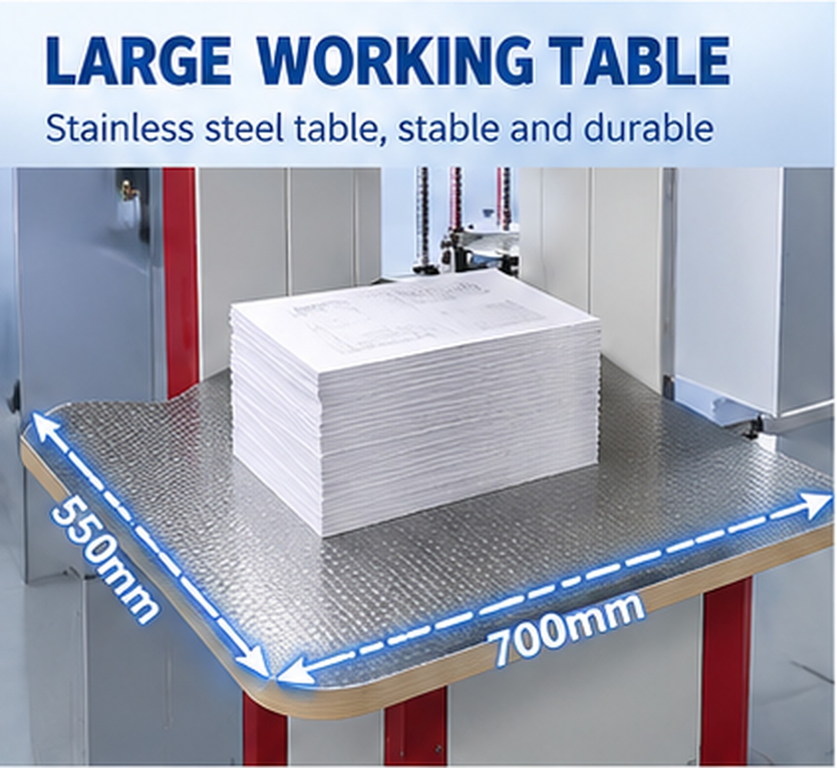 Paper counting machine work table measuring 700 by 550 mm