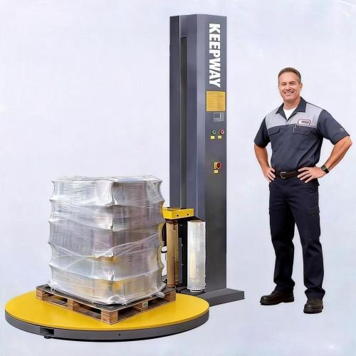 Industrial Turntable Pallet Stretch Wrapper Machine for Heavy Load Up to 2000kg | Semi-Automatic Rotary Stretch Film Wrapper with Pre-Stretch Function