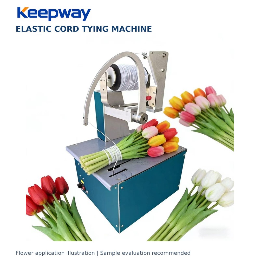 Elastic cord tying machine flower application illustration